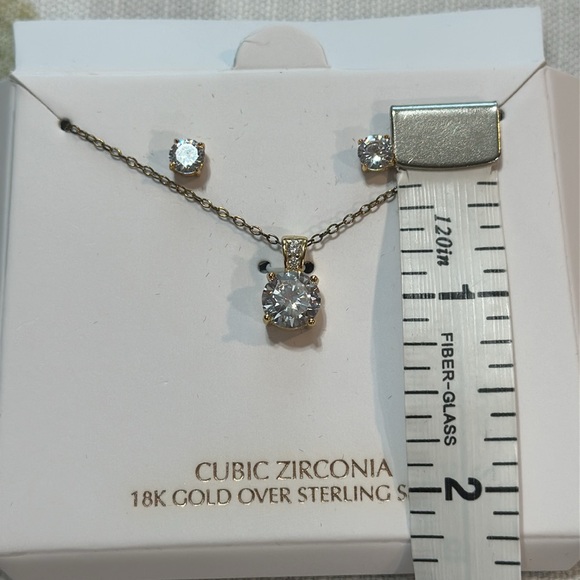 NWT Cubic Zirconiaia 18K Gold over sterling silver necklace and earrings set - Picture 6 of 7